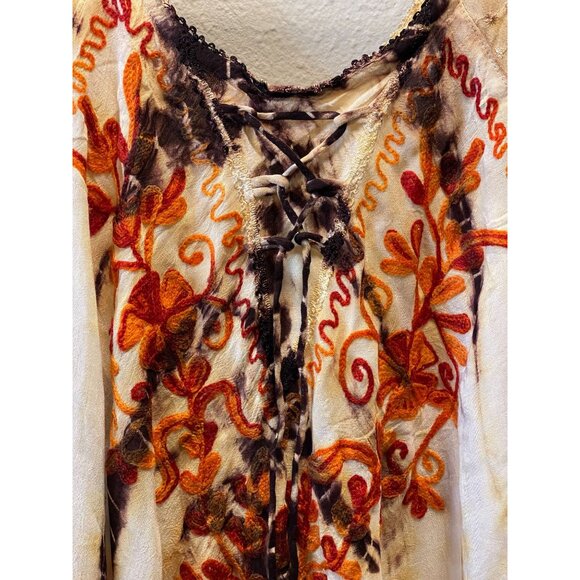 Tie-Dye Womens Free Size Dress Beach By Exist Orange & Brown Floral Embroidery - Picture 5 of 11